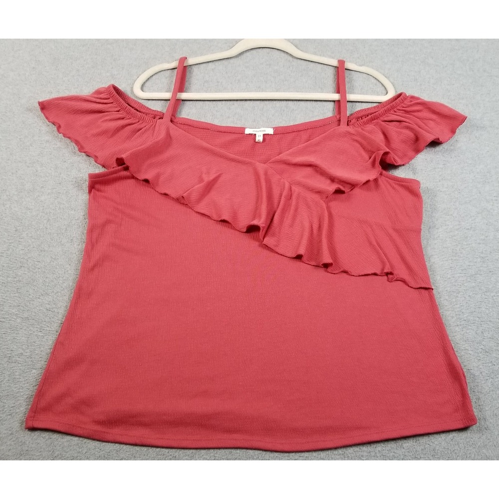 Maurices Top Womens XL Pink Textured Blouse Cold Shoulder Stretch Romantic Date